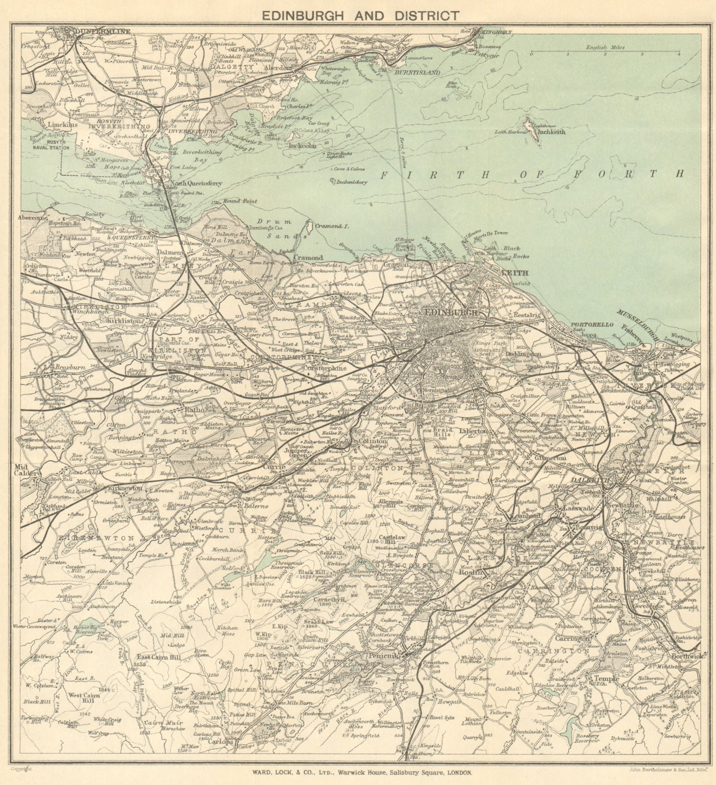 EDINBURGH environs. Portobello Leith Dunfermline Dalkeith. WARD LOCK 1922 map